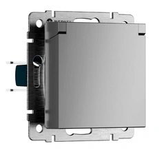 Изображение Розетка влагозащищенная с заземлением крышкой и шторками N (cеребряный рифленый) W1171209