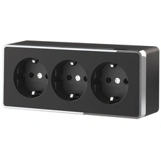 Изображение Розетка тройная с заземлением и шторками Gallant (черный/хром) W5073135